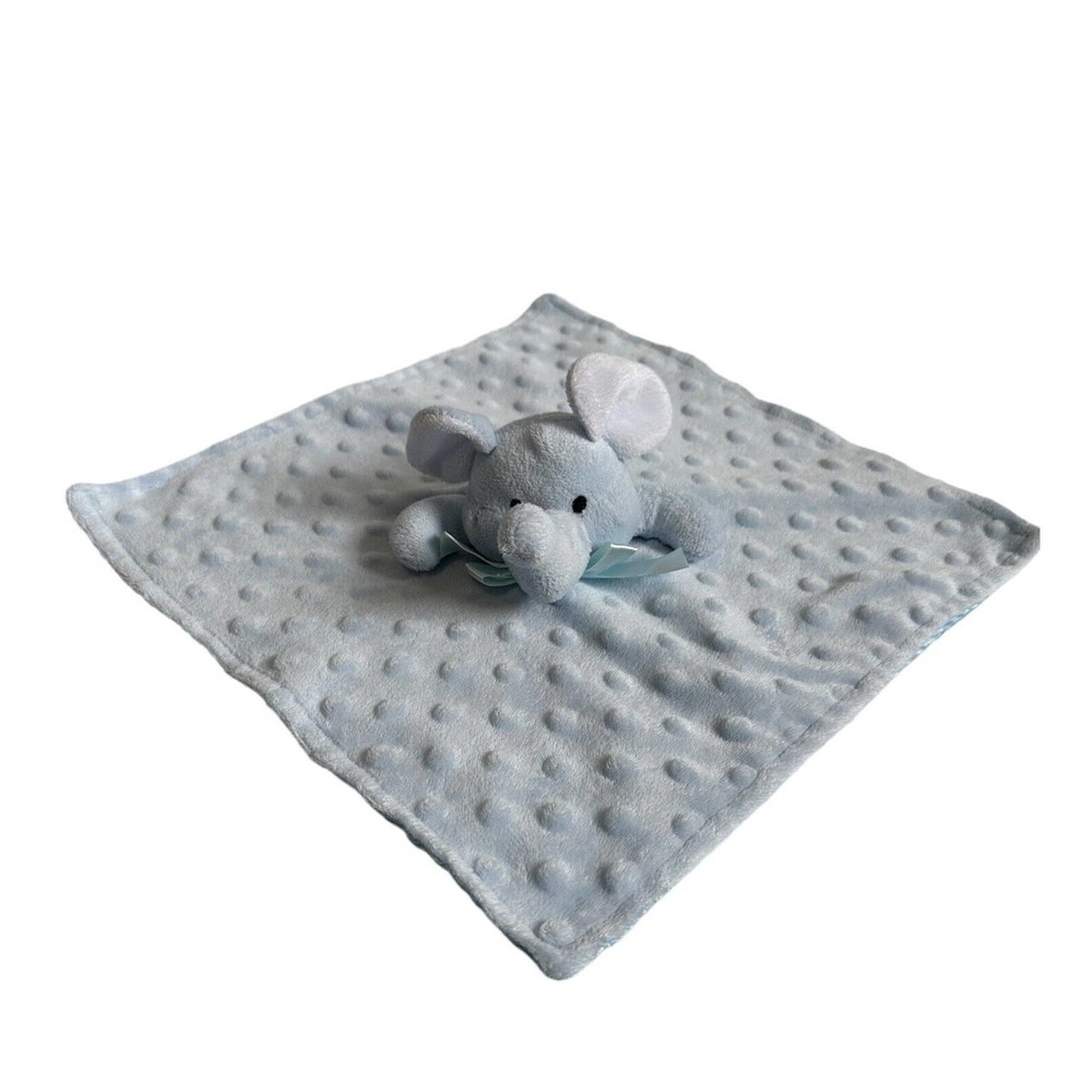 Elegant Baby Blue Elephant Minky Dot Popcorn Infant Security Blanket Lovey